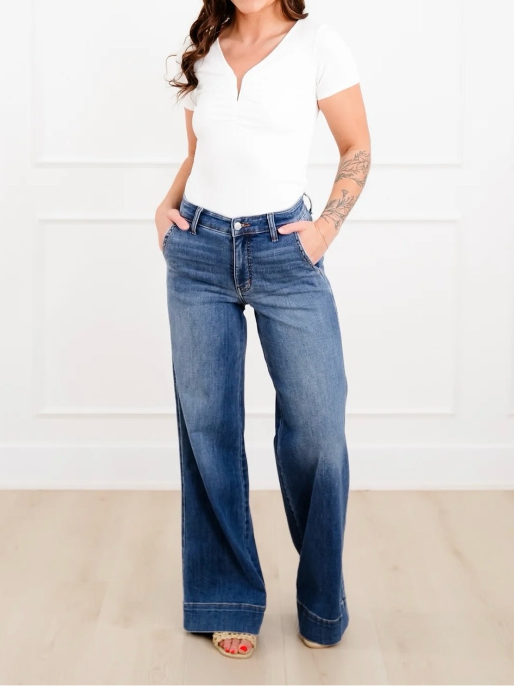 Judy Blue Medium Blue High-Rise Wide Leg Jeans